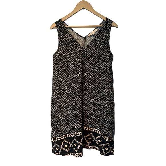 Loft V Neck Linen Blend Tie Print Swing Dress XS - Picture 1 of 4